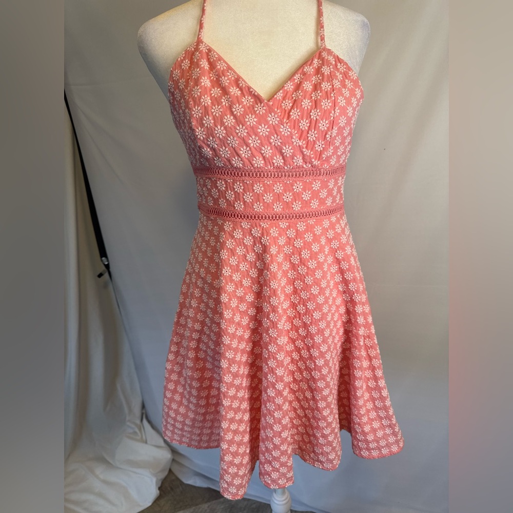 Thin Strap  Pink  Floral Sun Dress, Waistline Detail, Lined Summer Fabric